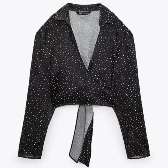 Zara Tops - Zara XXL Long Sleeve Satin Polka Dot Wrap Shirt Viscose Blend